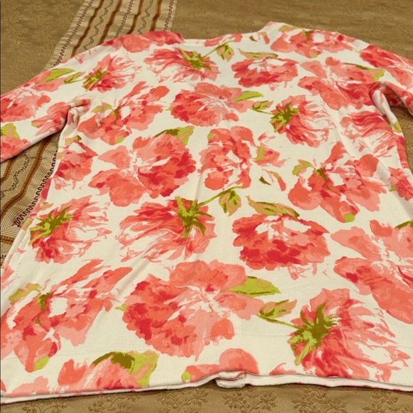 NWOT Isaac Mizrahi Live! Cotton Knit Cardigan, Pink Blossoms, Pink Buttons, L - Picture 8 of 8